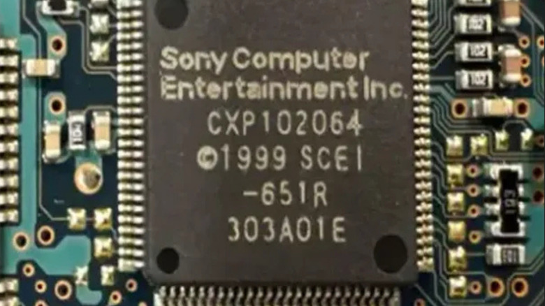 Close view of a Sony Computer Entertainment chip associated with the SPC970 MechaCon research.