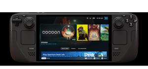 Official Valve press image showing the Steam Deck OLED home screen.