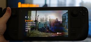 Steam Deck used as a Steam Controller via Steam Link, demonstrating local network streaming.